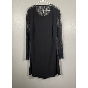 Womens XL Little Black Lace Dress Long Sleeve Sheer Cut Out Back Flattering